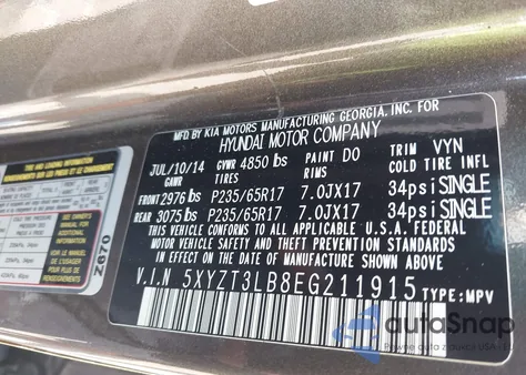 2014 Hyundai Santa Fe Sport 2.4L z USA, uszkodzony, nr VIN 5XYZT3LB8EG211915